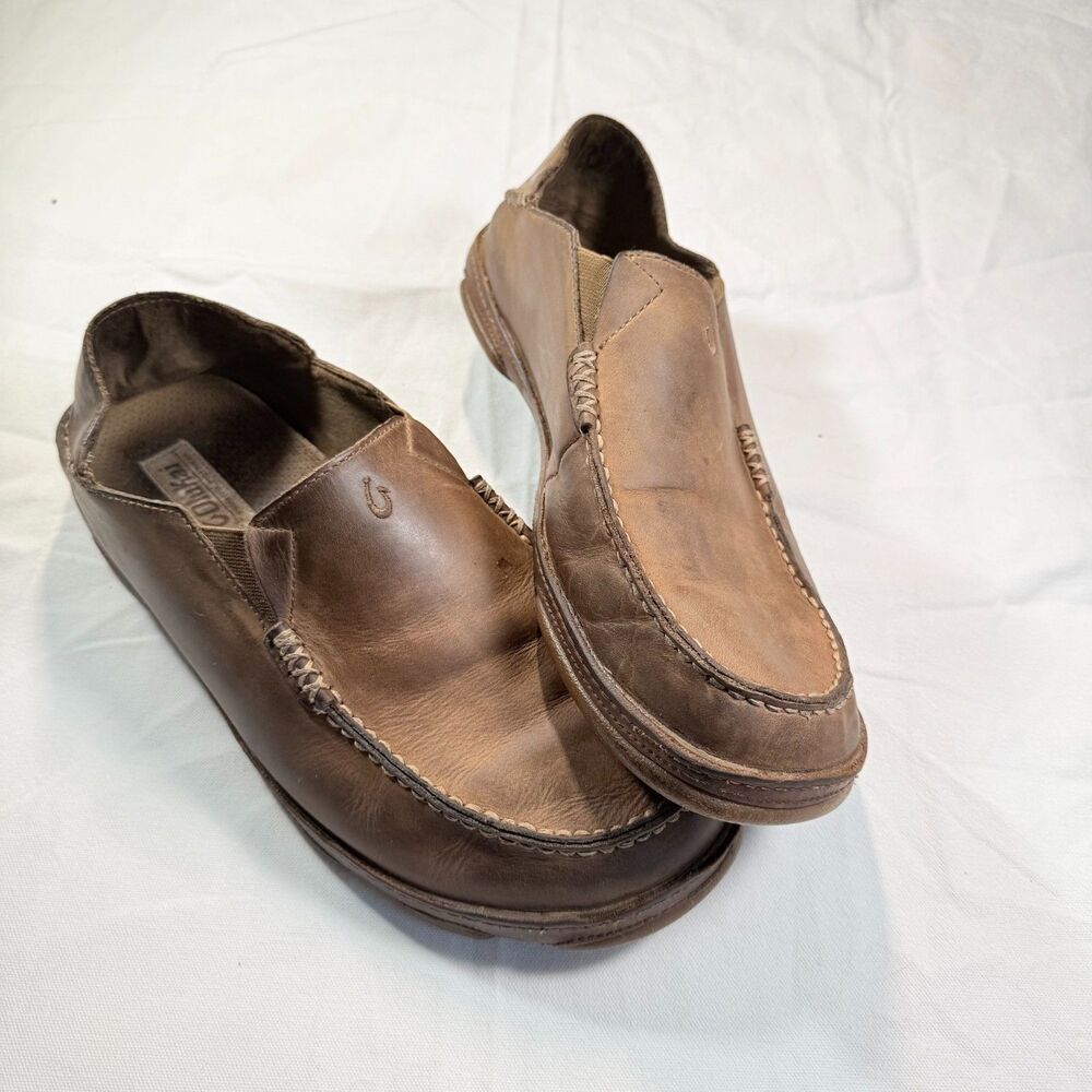 Olukai Moloa Mens Leather Slip On Moccasins Loafers Brown Size 111
